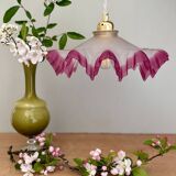 Vintage lace lampshade pendant light in pink frosted glass