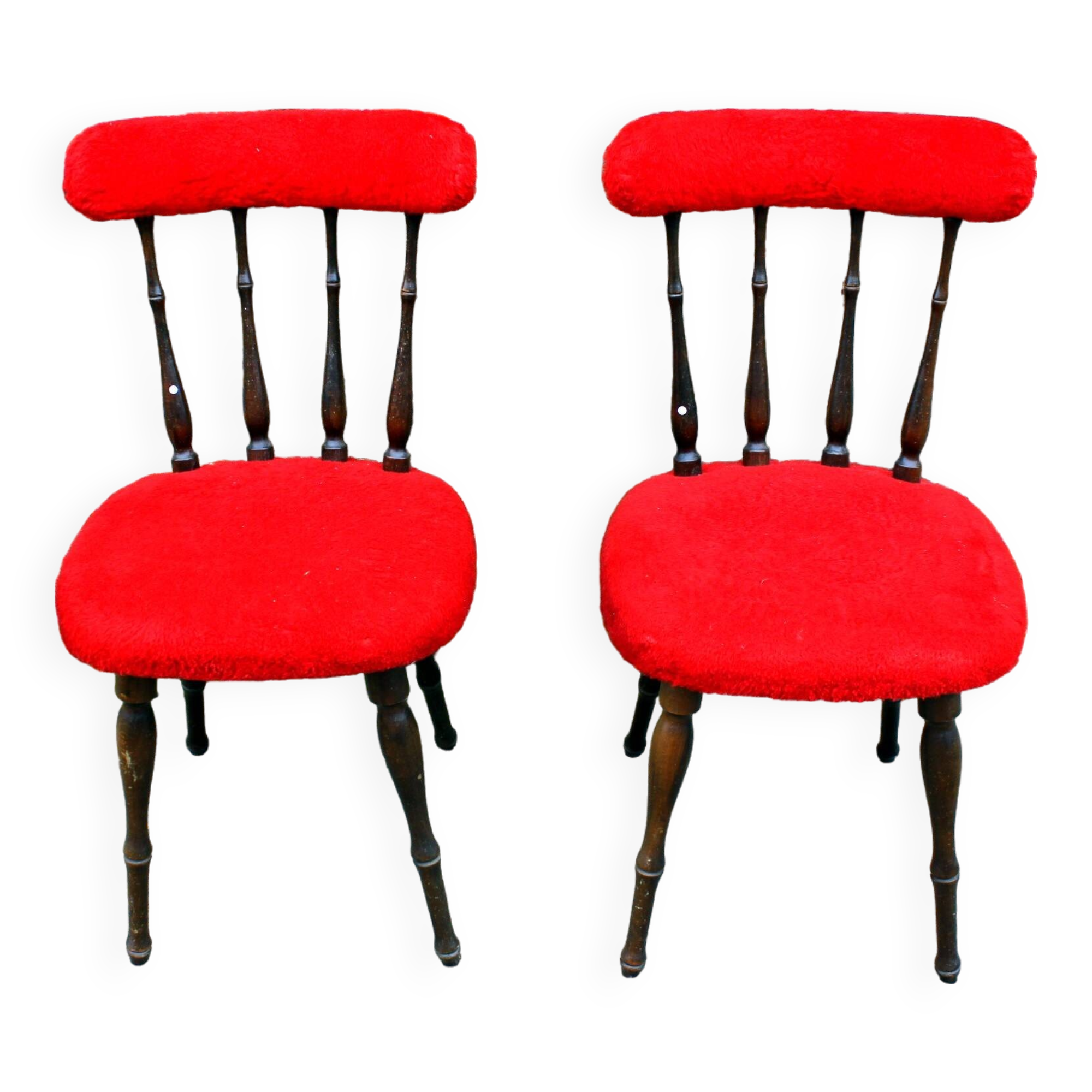 Paire de chaise moumoute rouge année 70