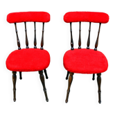 Paire de chaise moumoute rouge année 70
