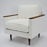 Fauteuil cube original des années 70, entièrement restauré, bouclé blanc
