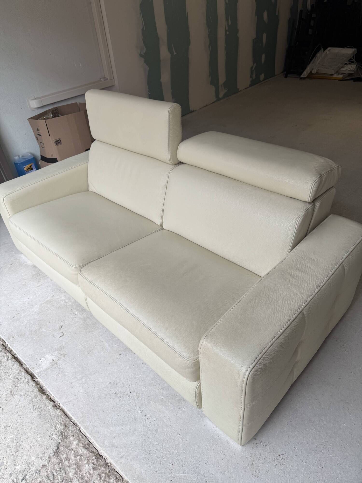 Rochebobois ivory leather sofa