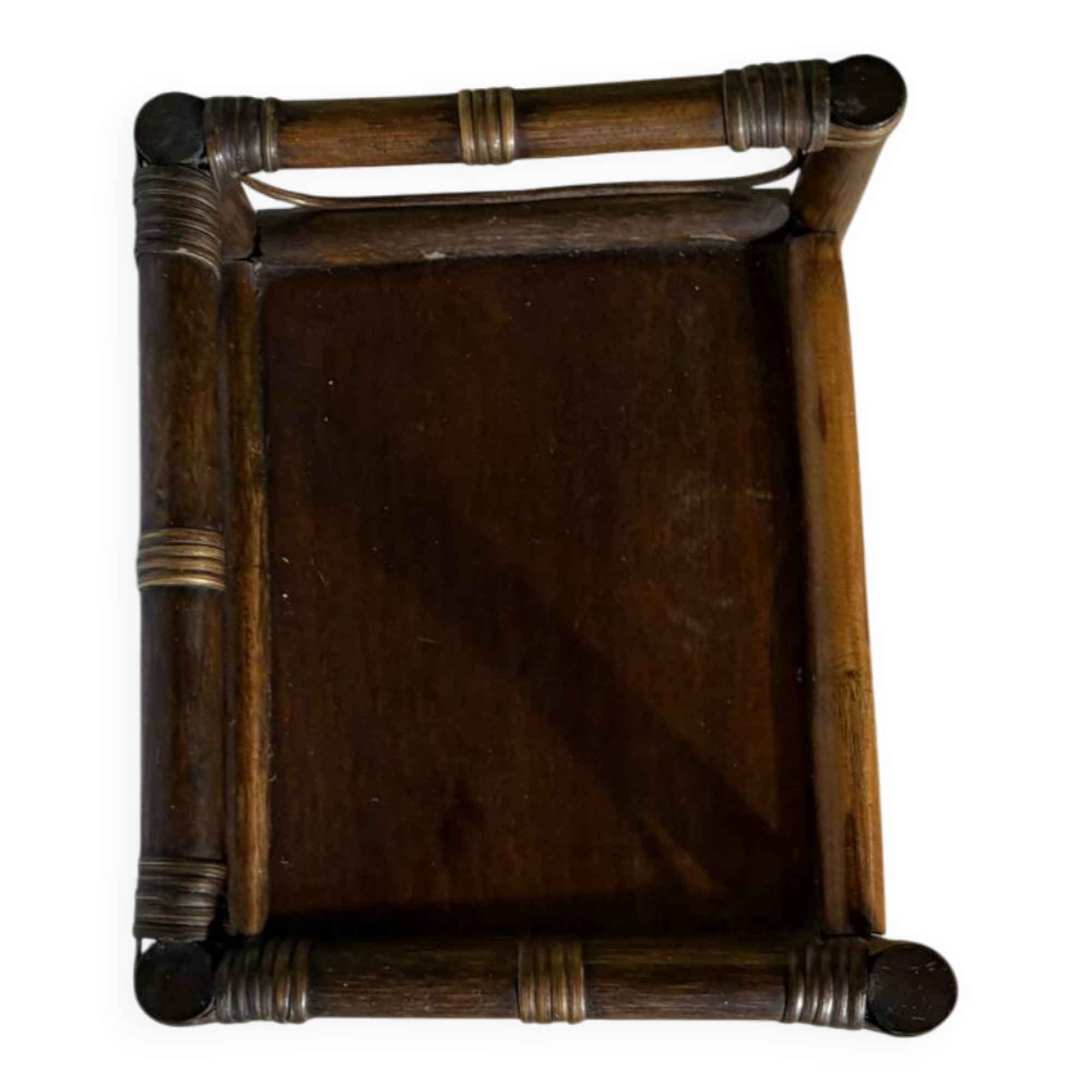 Étagère vintage en rotin et bois foncé à trois niveaux