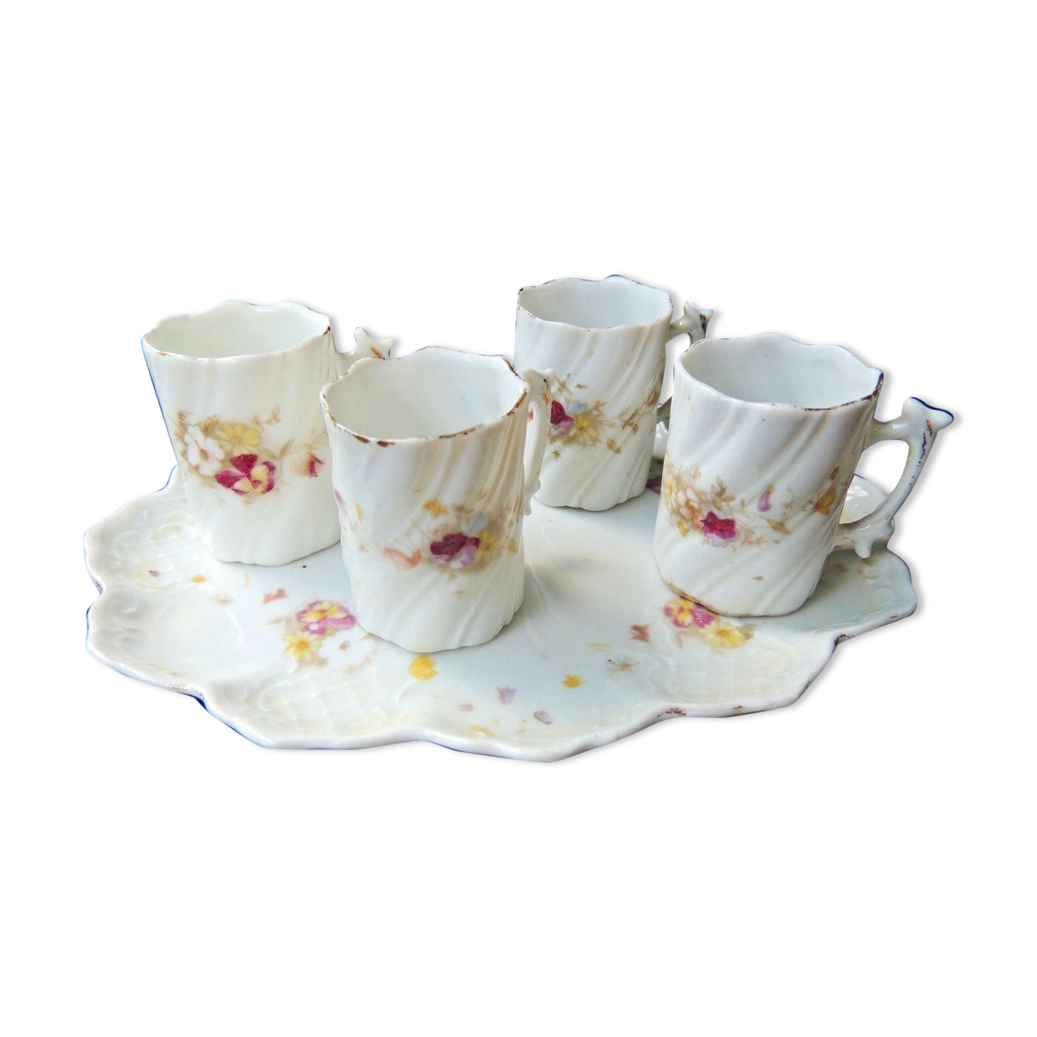 Tray and 4 small porcelain cups around 1900
