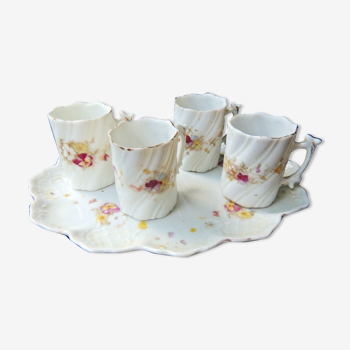 Tray and 4 small porcelain cups around 1900