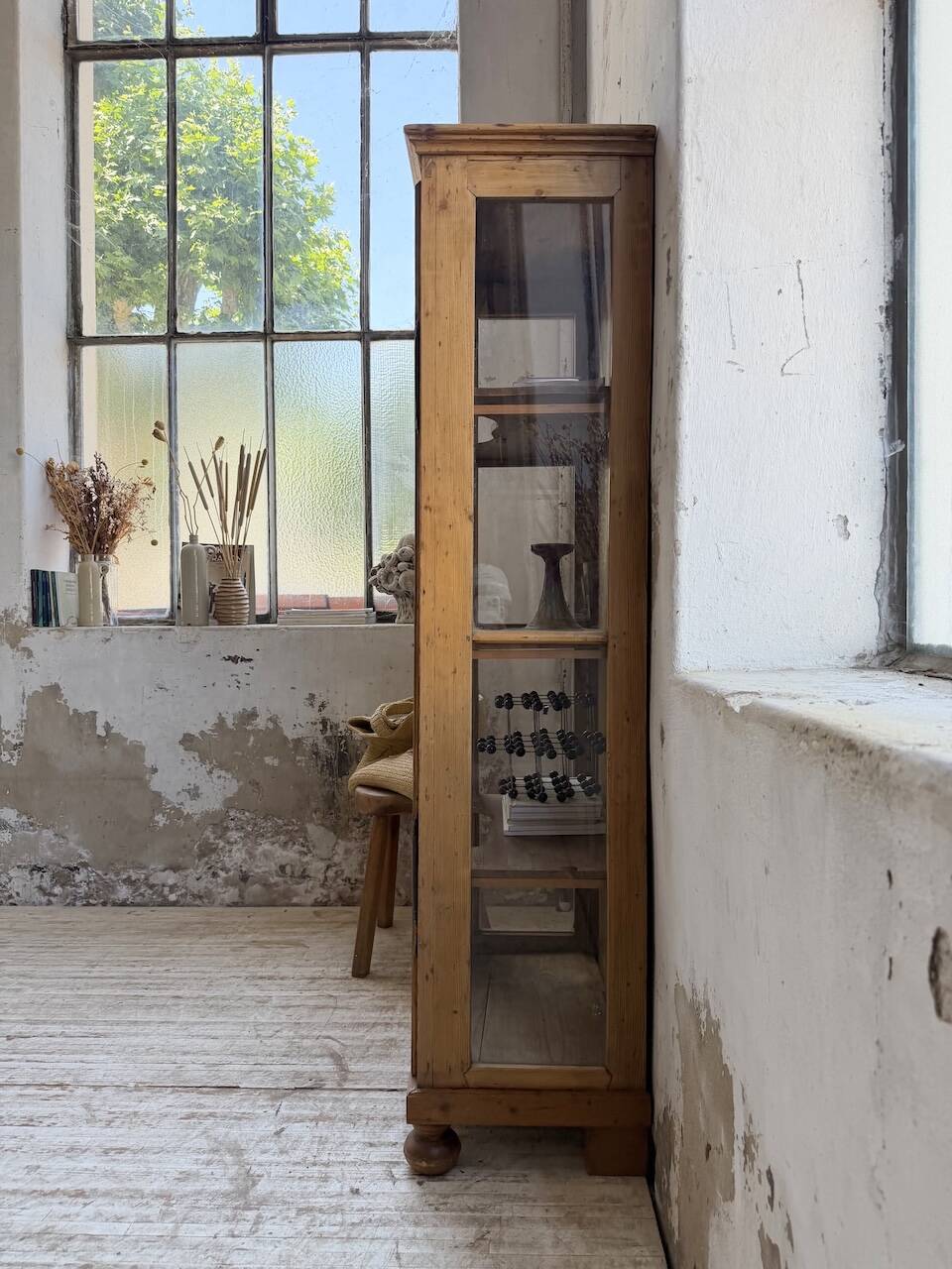 19th-century English pine display cabinet