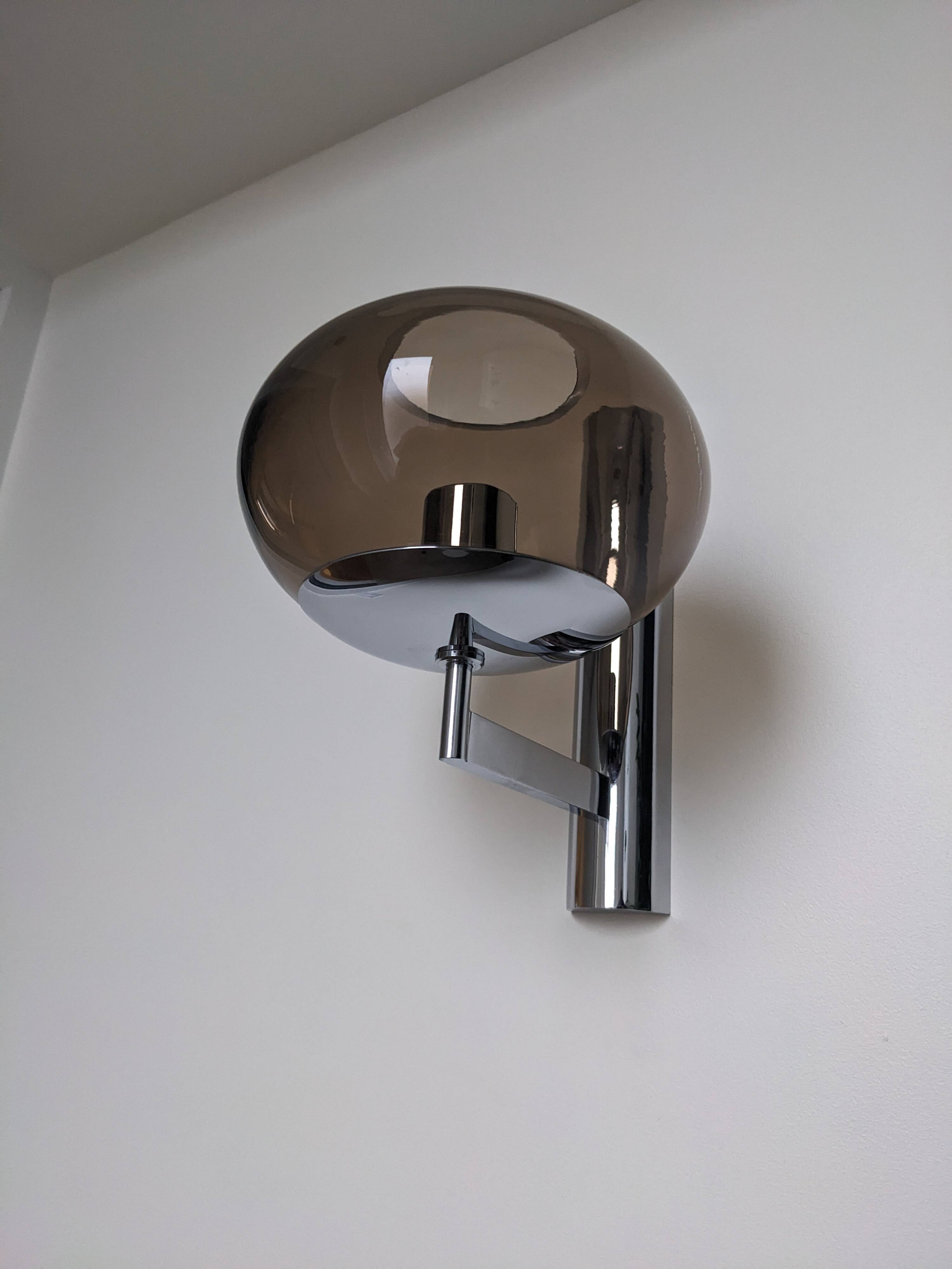 PAIR OF WALL LIGHTS BY SCIOLARI - VINTAGE SMOKED GLASS AND CHROME