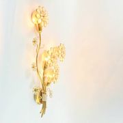 Large Gilt Brass & Crystal Flower Shape Wall Light from Palwa, 1970s