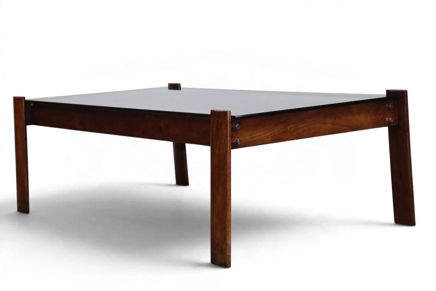 Percival Lafer coffee table in exotic wood and smoked glass – Brazil, 1970