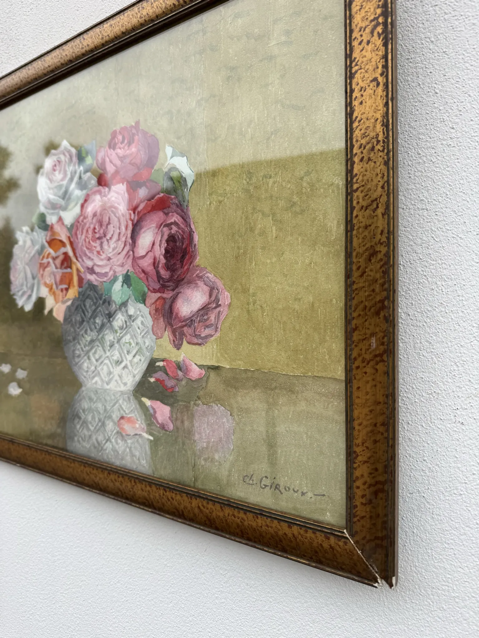 Still life with roses, old watercolour.