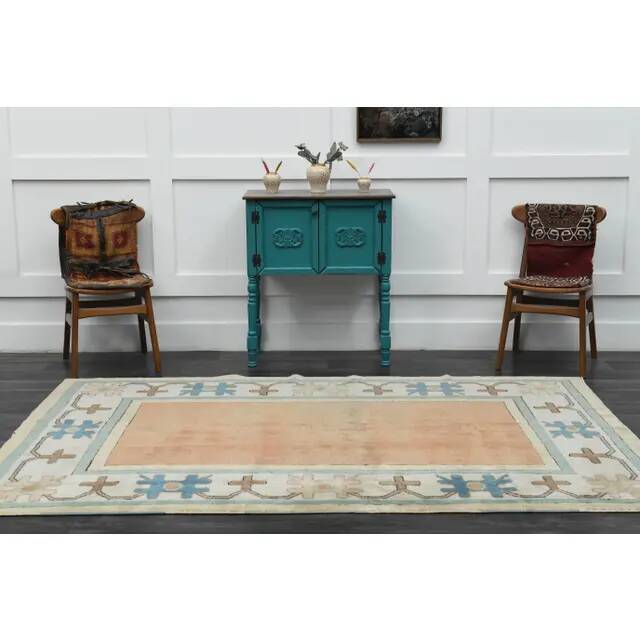 1970s Vintage Turkish Handmade Wool & Cotton Orange Area Rug 180x260