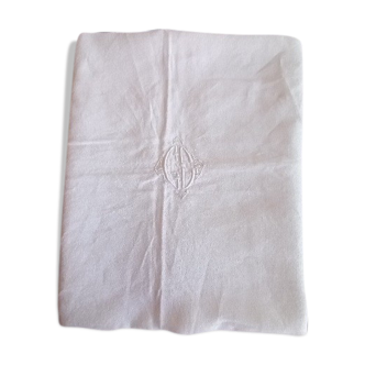 Nappe damassée en coton  trés fin , blanc neigeux (  225 x  150 cm )