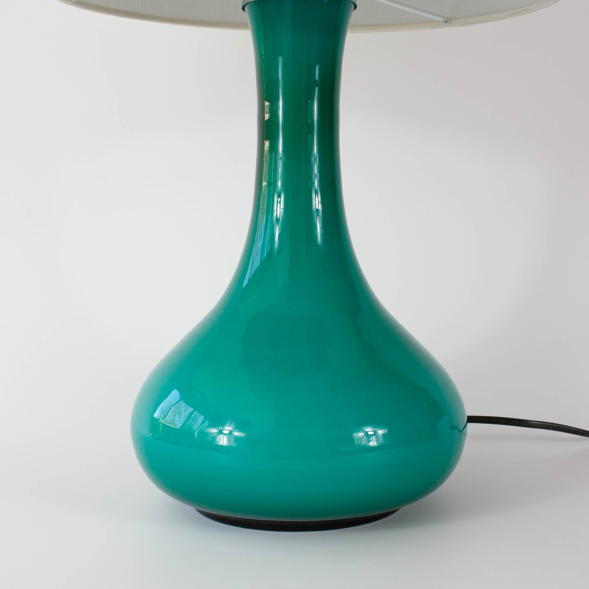 Vintage 1960s Portuguese Turquoise Opaline Glass Table Lamp