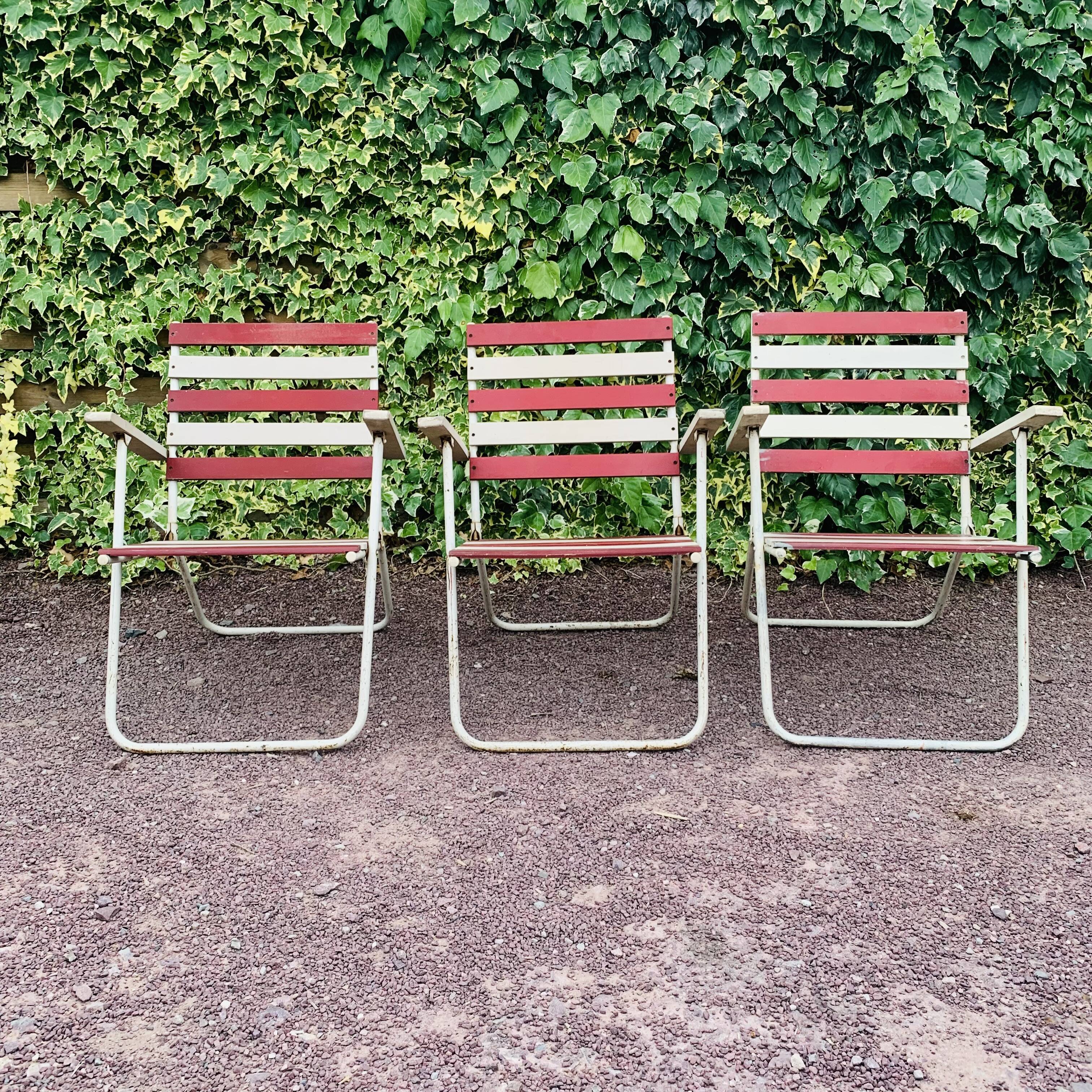 Set of 3 folding garden armchairs