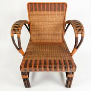 Vintage low armchair in rattan & two-tone weaving 1960s