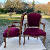 Louis XV armchairs in solid wood, 20th century