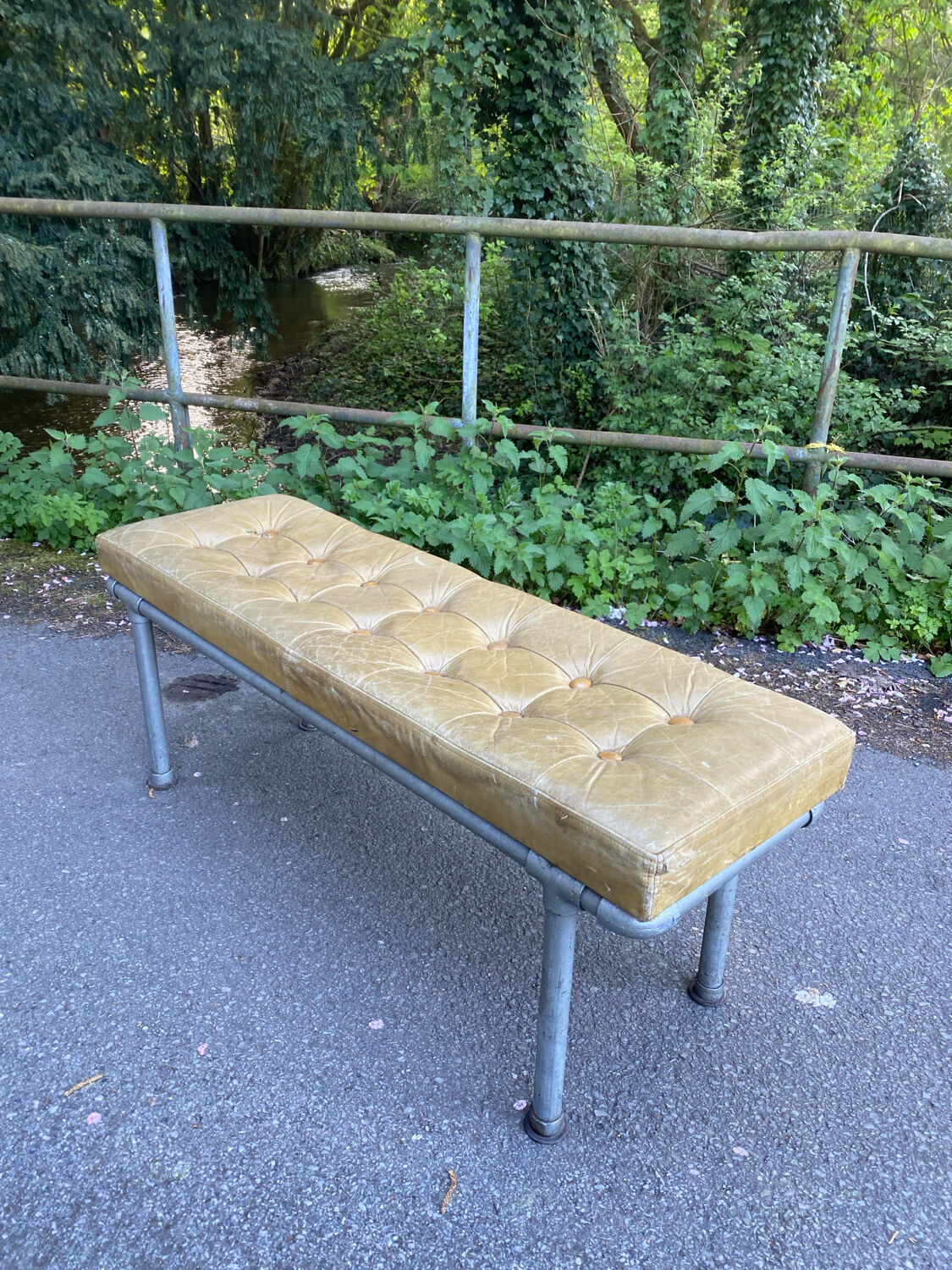 Individual leather and metal design bench