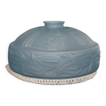 Blue glass lampshade, Art Deco pendant, vintage ceiling lamp.