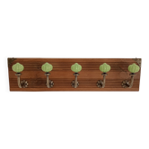 Porte-manteau mural en bois et céramique vert sauge – 5 patères – 50 cm
