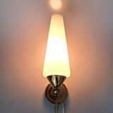 Wall lamp in gilded brass and white opaline, 1960.