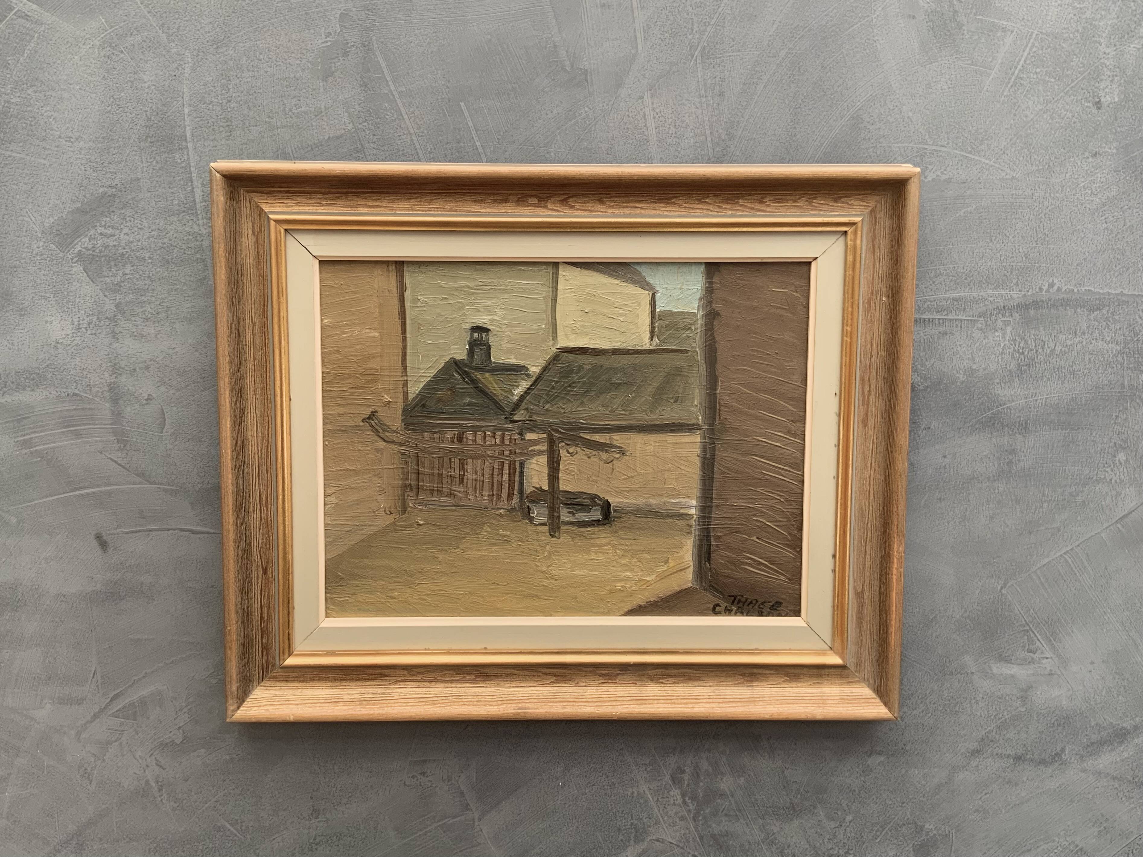 Modernism Mid-20th century Oil Painting Cityscape  by Thage Carlson 1960s