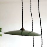 Trio pendant lights in enamelled industrial sheet metal