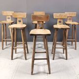 Vintage brutalist bar stools, set of 6 - 1960s