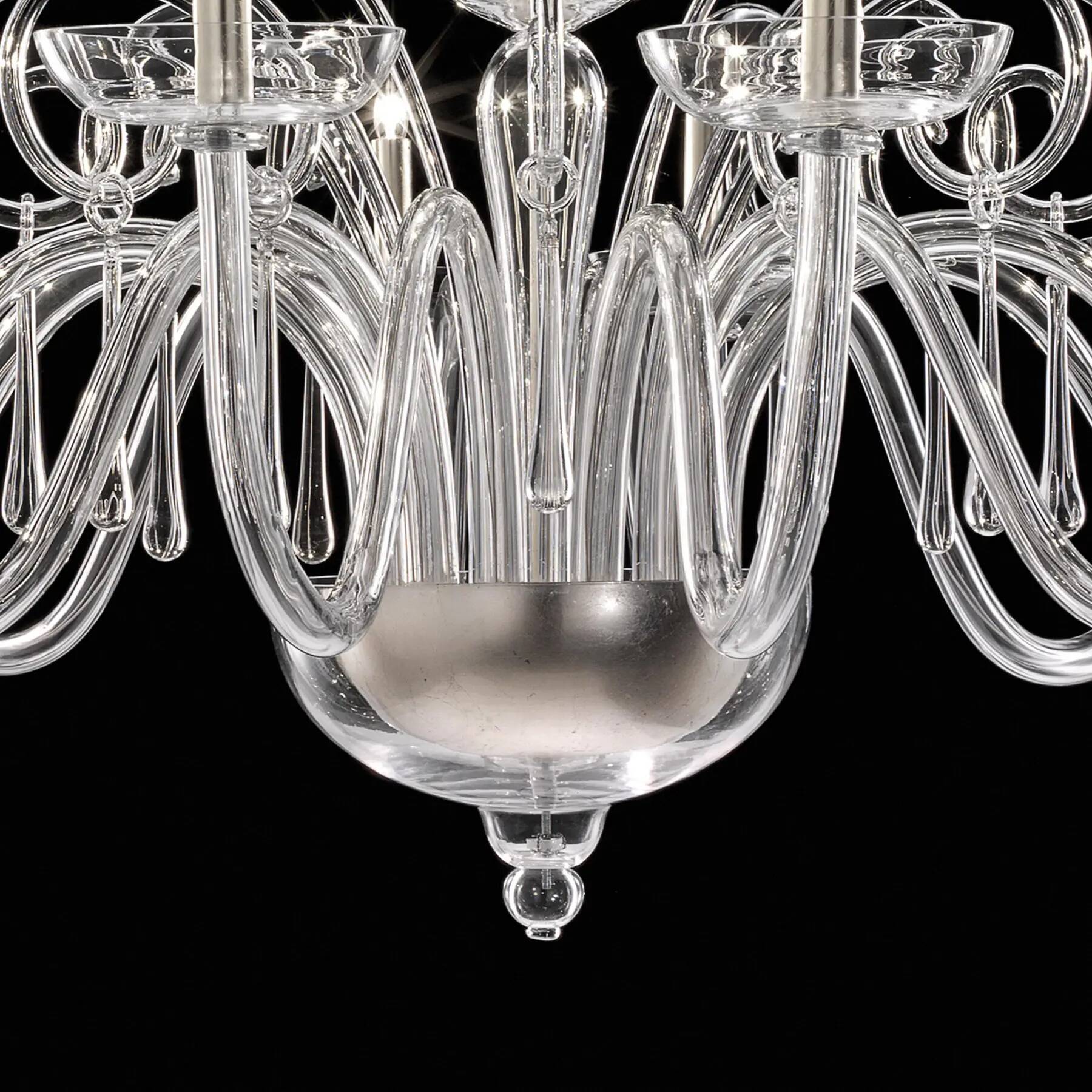 Impressive Venetian “Curls” Chandelier in Clear Murano Glass with Elegant S