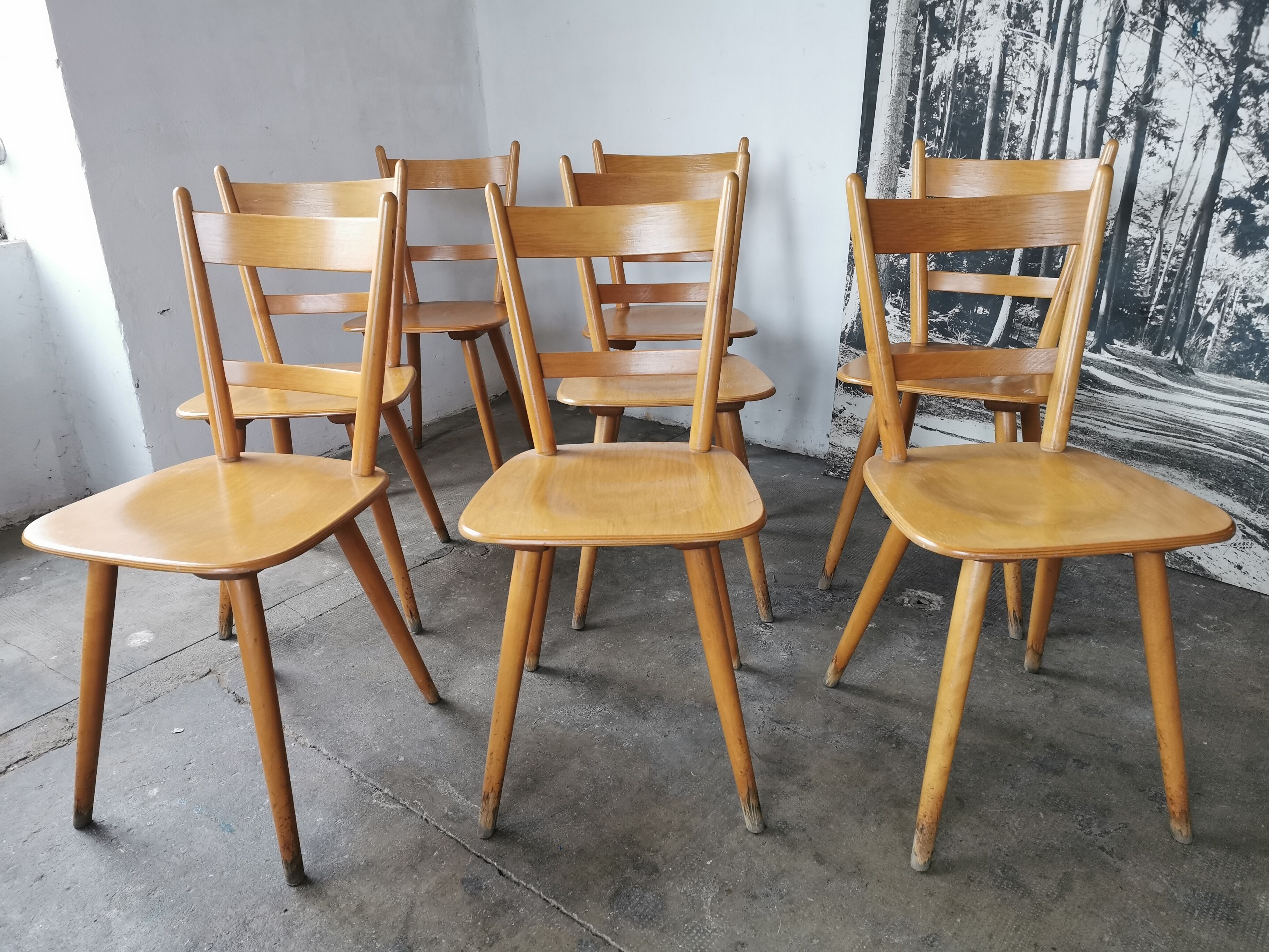 Set of 8 vintage bistro chairs 1960