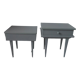 Duo of bedside tables, mismatched vintage sofa ends green of gray