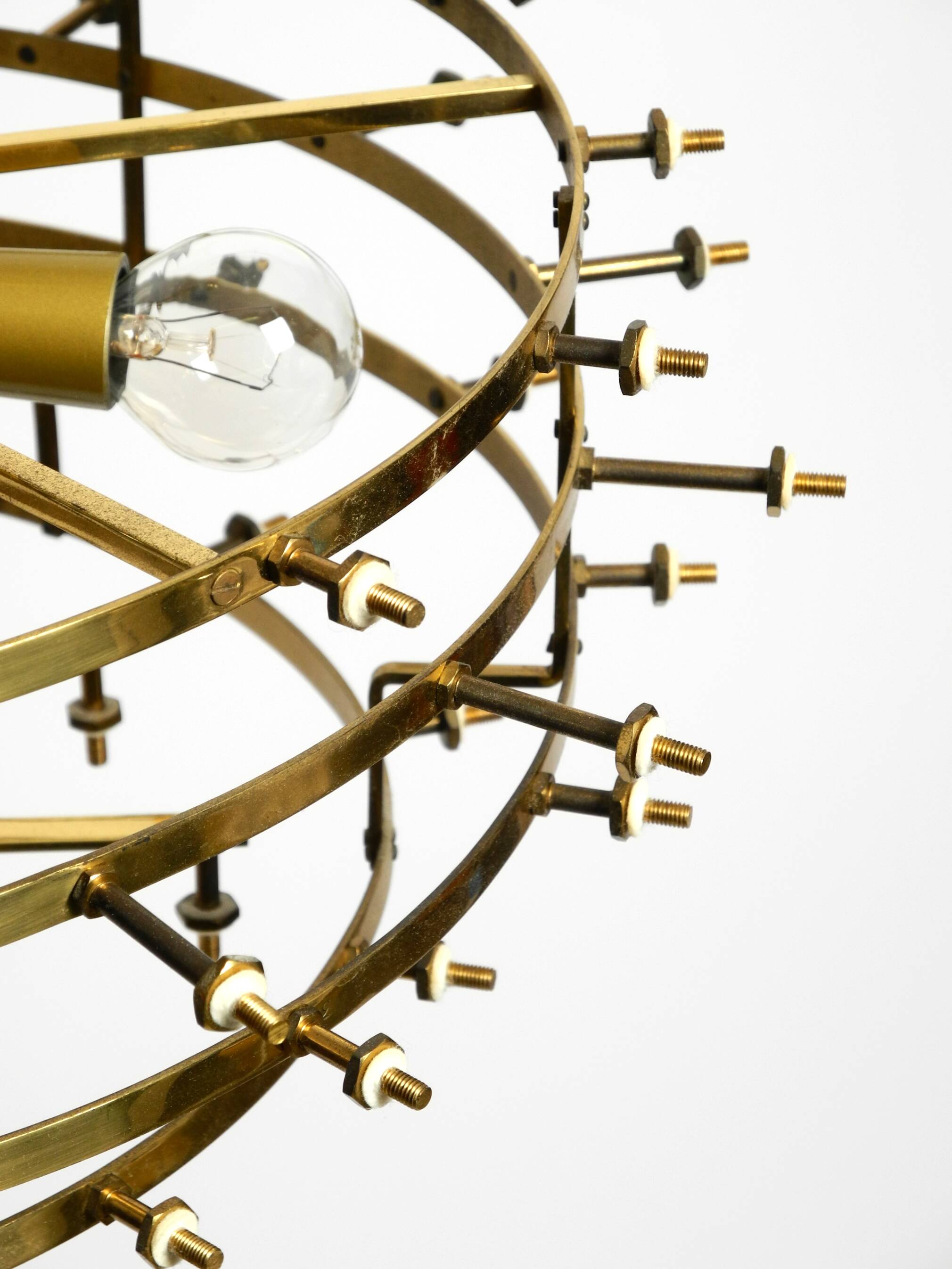 Very rare large heavy 1970s brass crystal glass flower ceiling lamp by Erns