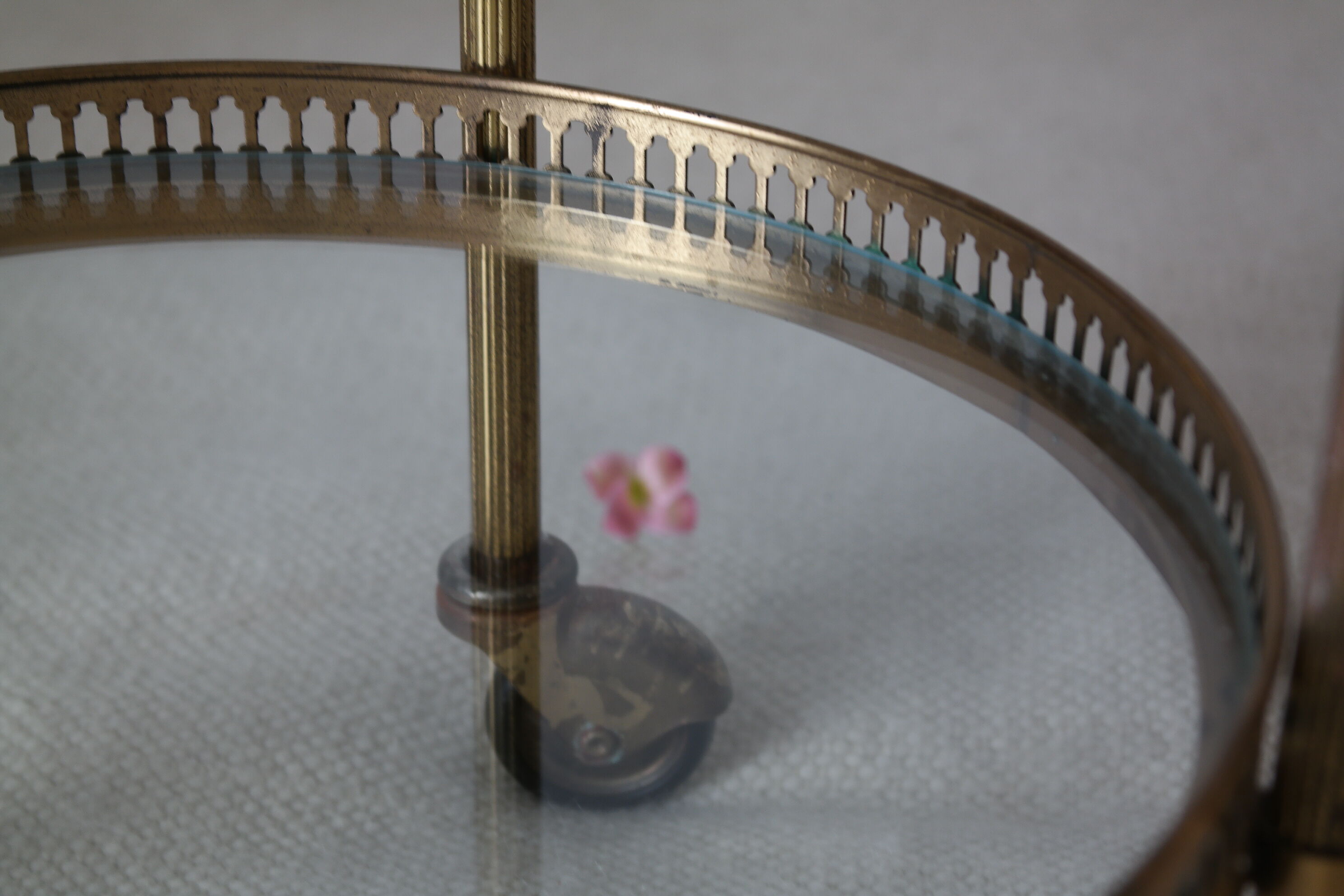 Pair of round old brass glass desserts