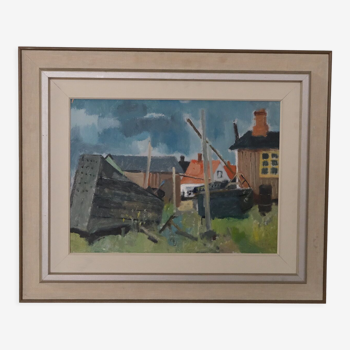 Modernist Landscape by John Börén, Oil on Panel, Framed, Signed, 1960's