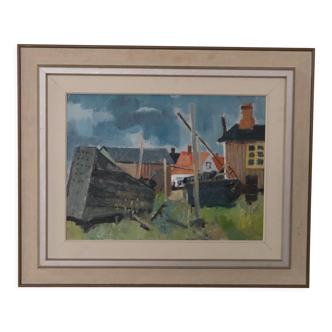 Modernist Landscape by John Börén, Oil on Panel, Framed, Signed, 1960's