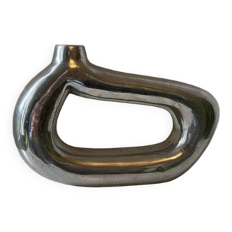 Vintage 1970s asymmetrical cast aluminum modernist soliflore vase