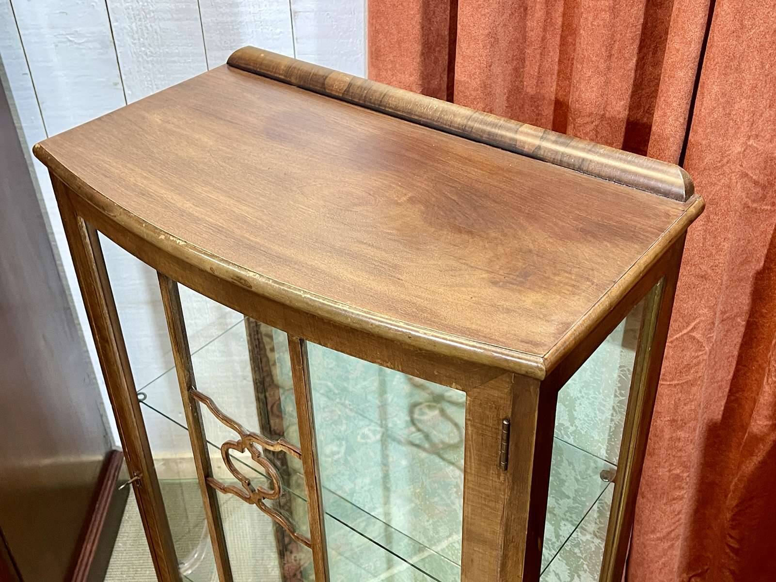 1950s English walnut display cabinet
