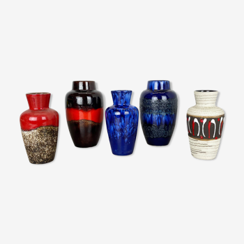 Set of Five Vintage Pottery Fat Lava Vases Made by Scheurich, Germany, 1970s