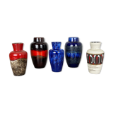 Set of Five Vintage Pottery Fat Lava Vases Made by Scheurich, Germany, 1970s