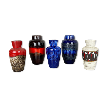 Ensemble de cinq vases de lave de graisse de poterie de cru faits par Scheurich, Allemagne, années 70