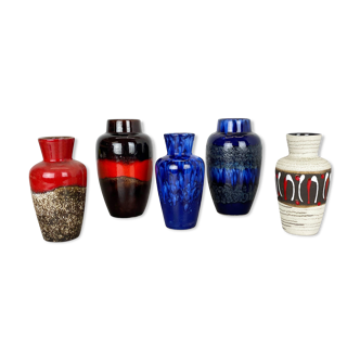 Set of Five Vintage Pottery Fat Lava Vases Made by Scheurich, Germany, 1970s