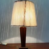 Art Deco oak lamp and wool lampshade from the 1930s