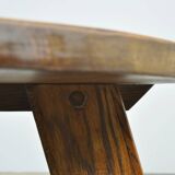 BRUTALIST / massive oak round coffee table / 1970s