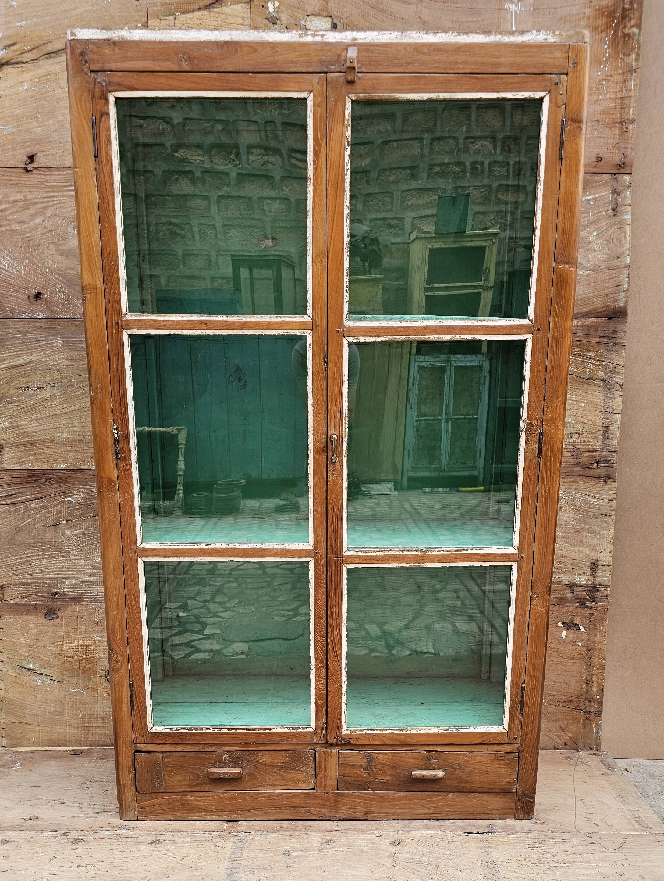 Old Art Deco glazed bookcase in Burmese teak