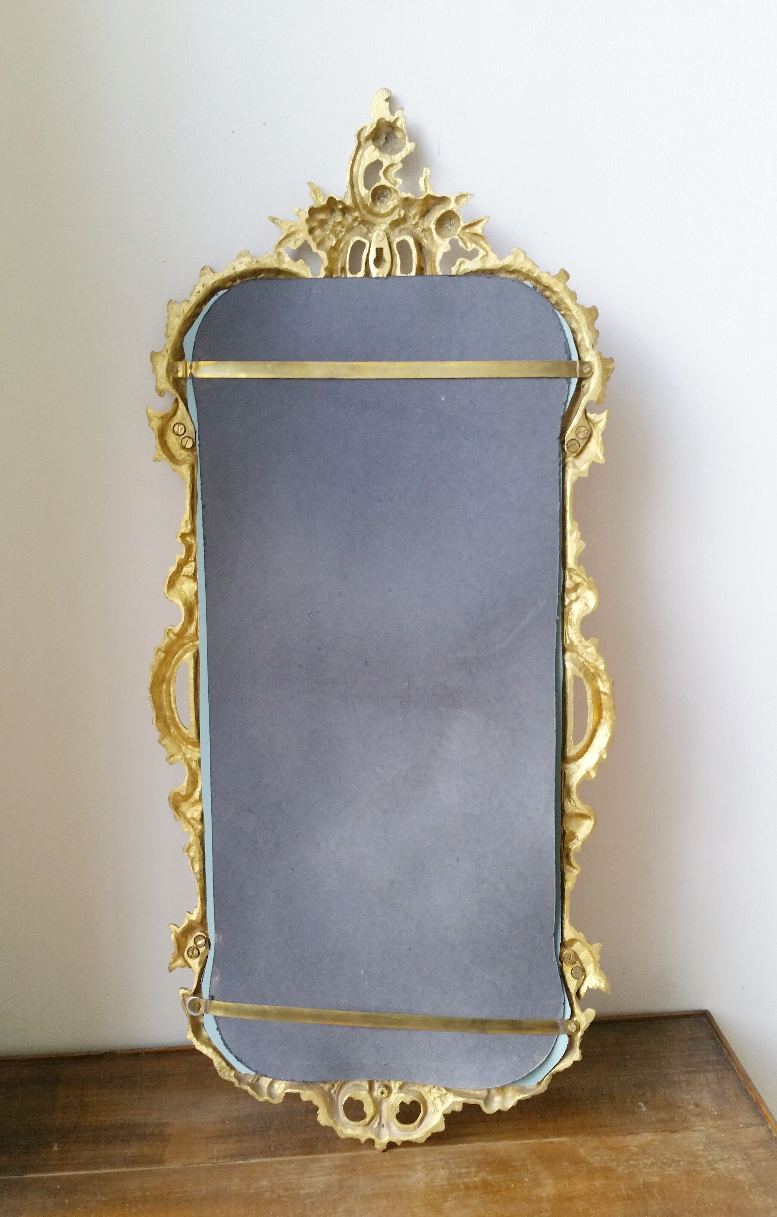 Rococo mirror metal Golden of the nineteenth 33x73cm