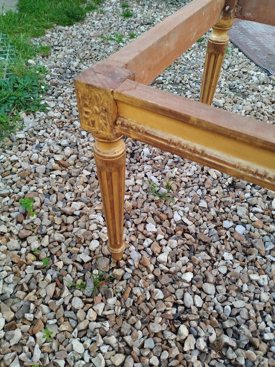 Louis XVI style coffee table in old gilded wood with marble top