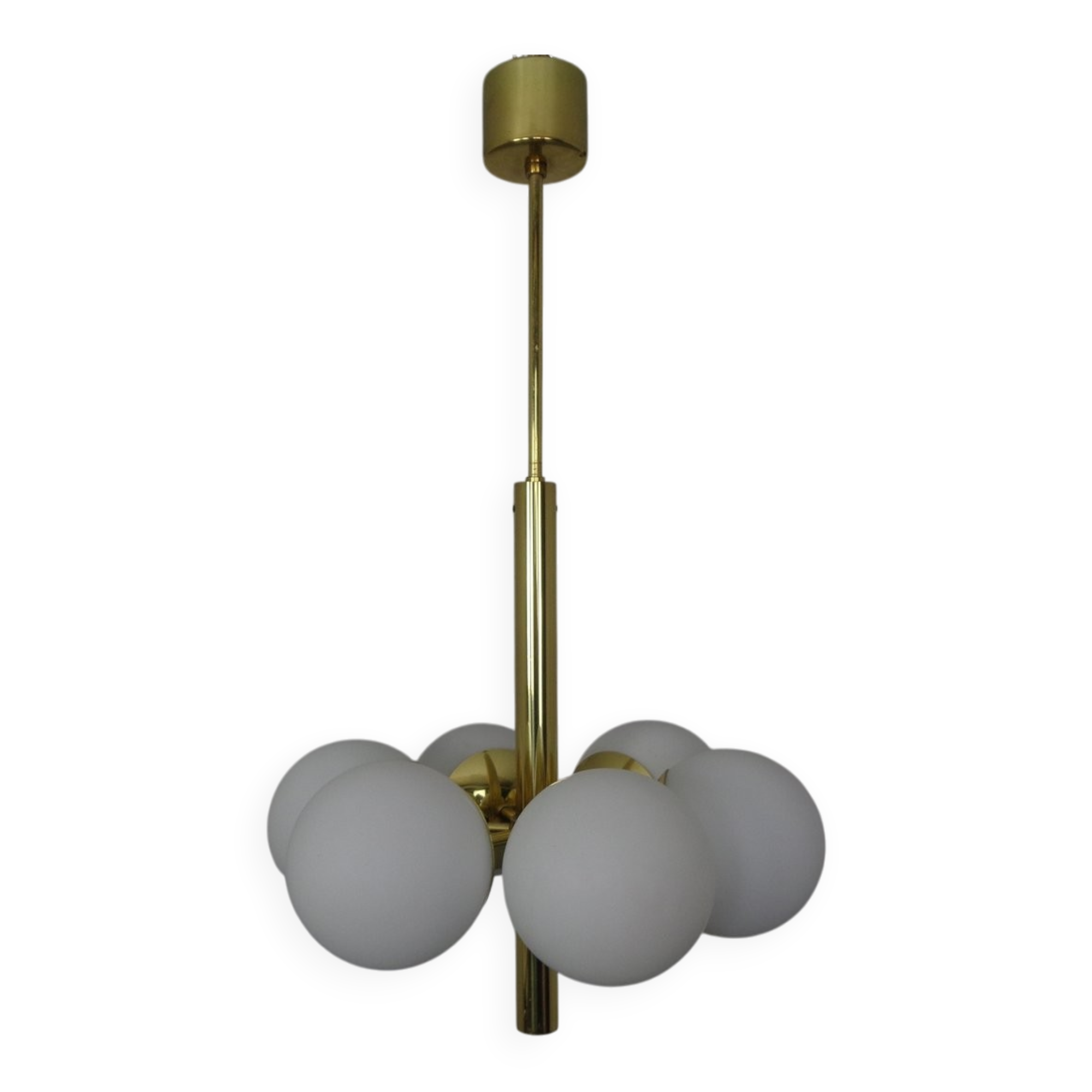 Sputnik brass and glass ceiling chandelier from Kaiser Idell / Kaiser Leuchten, Germany, 1960s