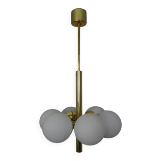 Sputnik brass and glass ceiling chandelier from Kaiser Idell / Kaiser Leuchten, Germany, 1960s