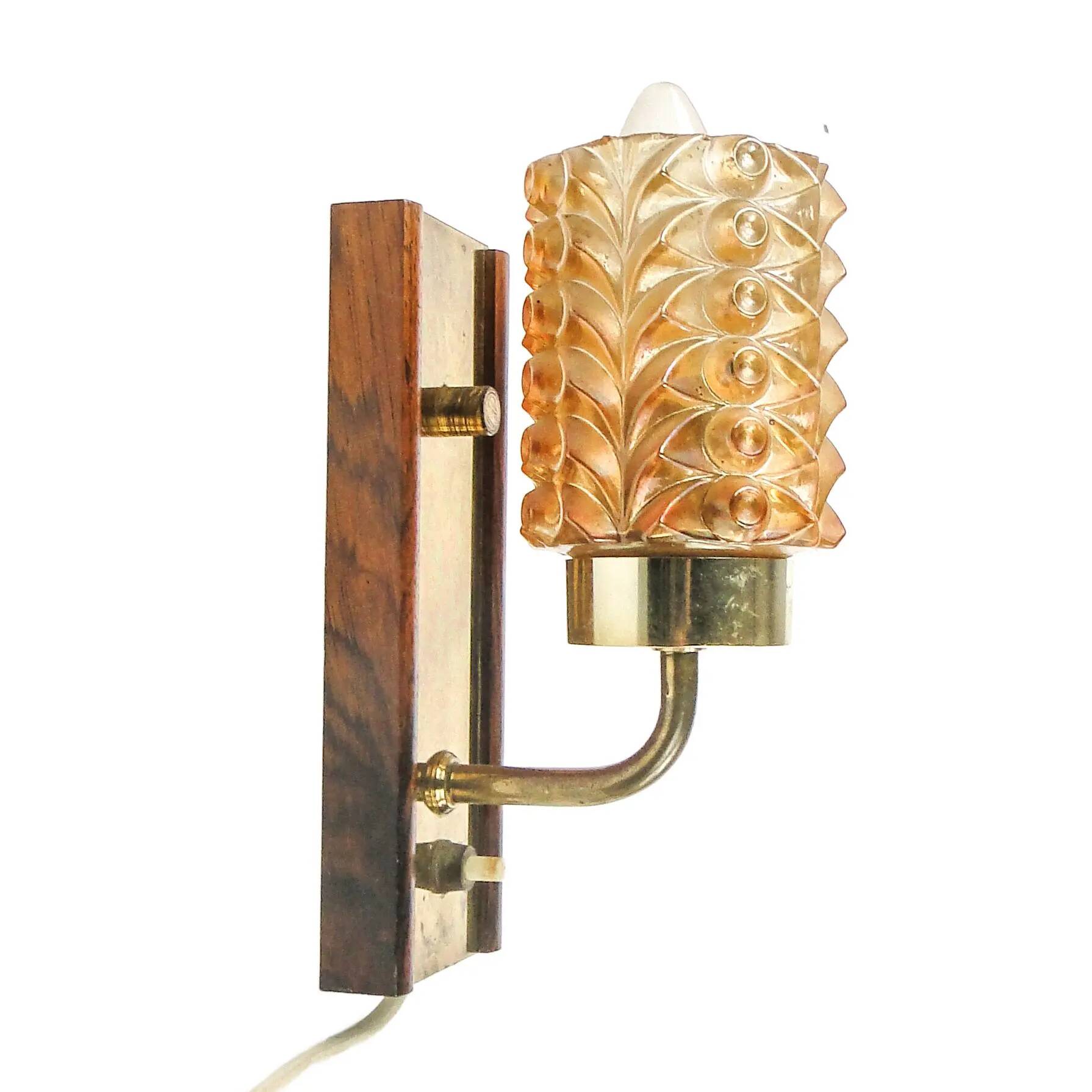 Postmodernist wall lamp, wood, brass, glass, Germany, 1970s