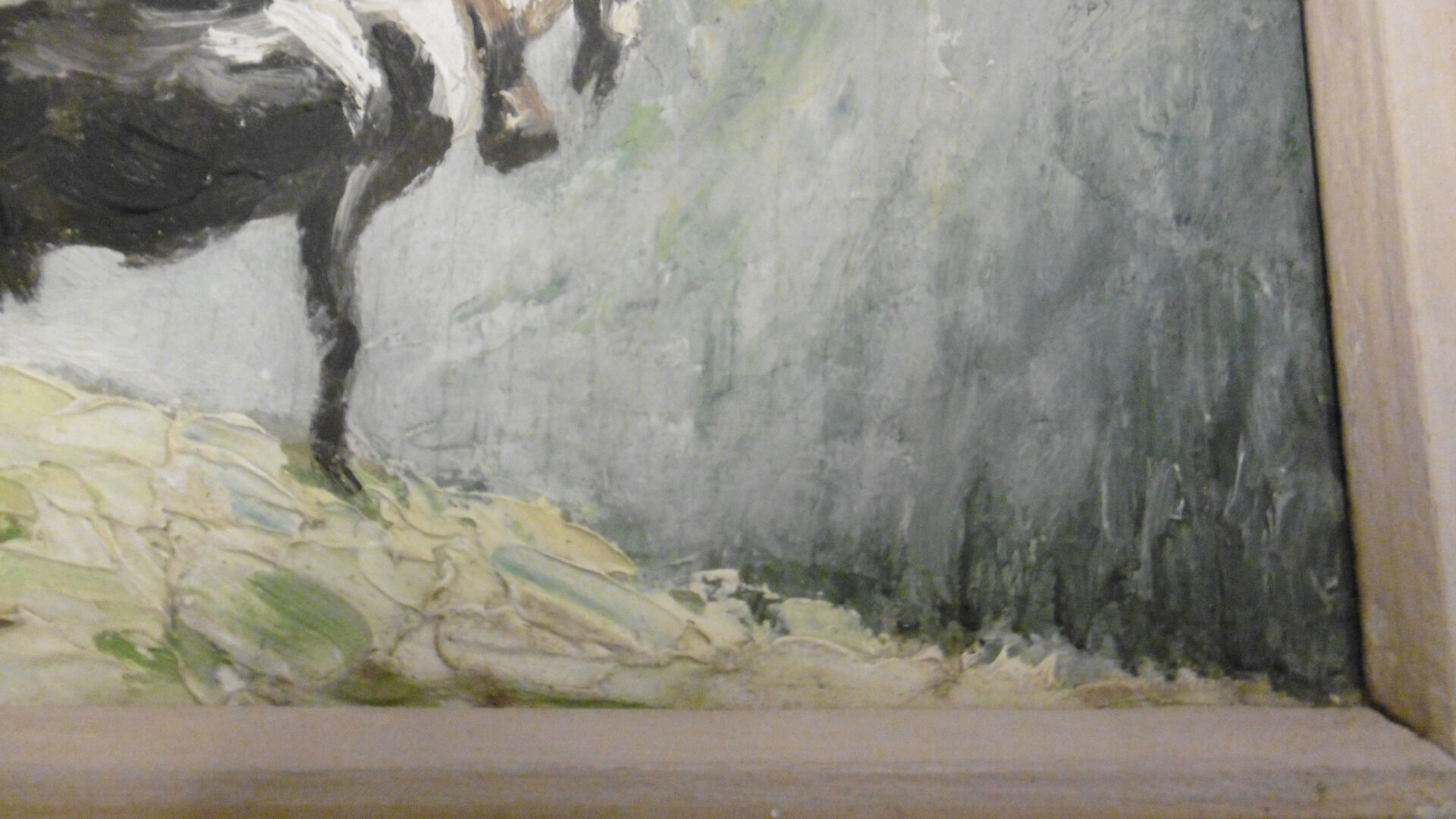 Oil painting signed mountain landscape herd of goats