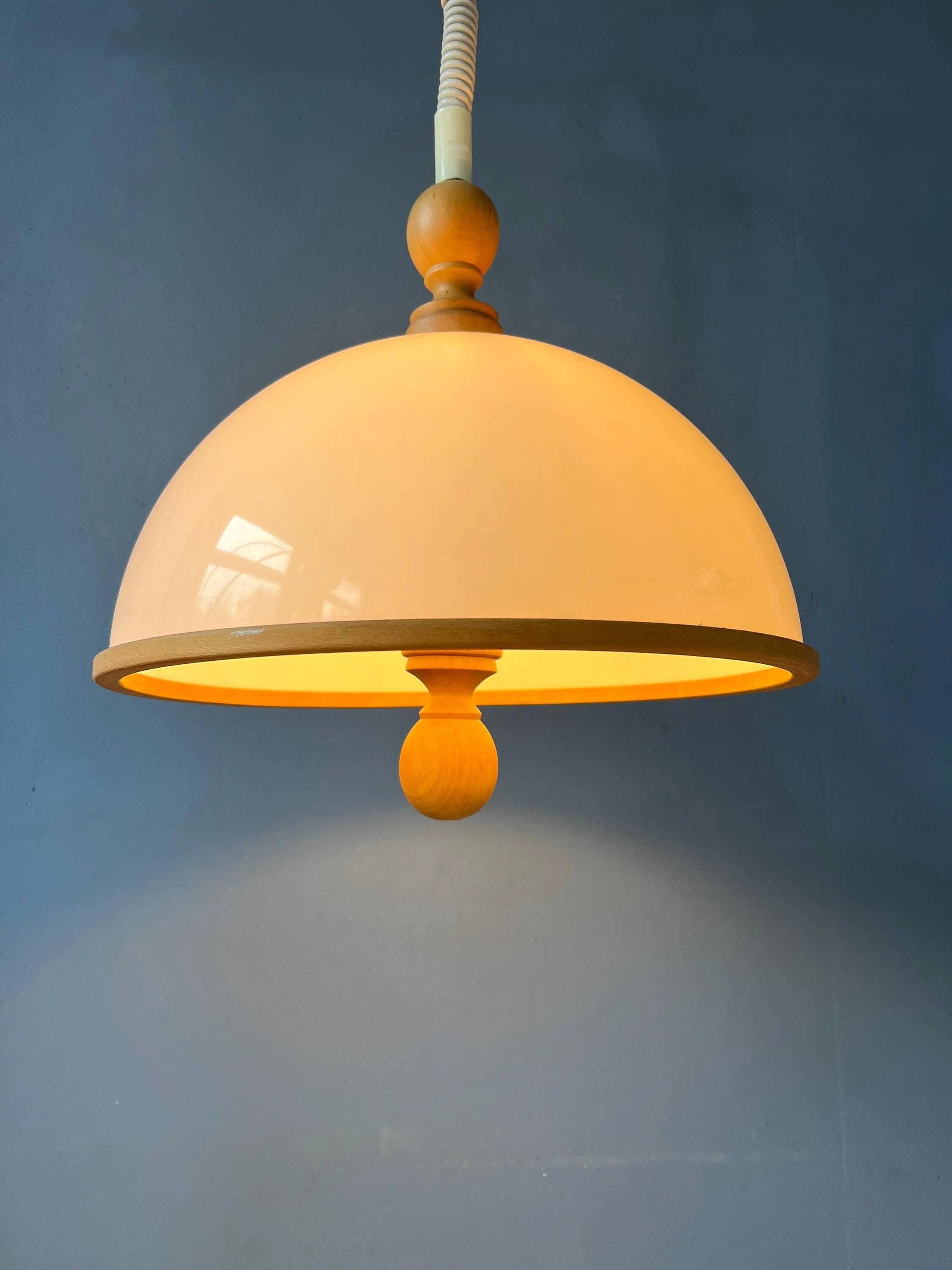 Suspension Steinhauer blanche en plexiglas avec éléments en bois