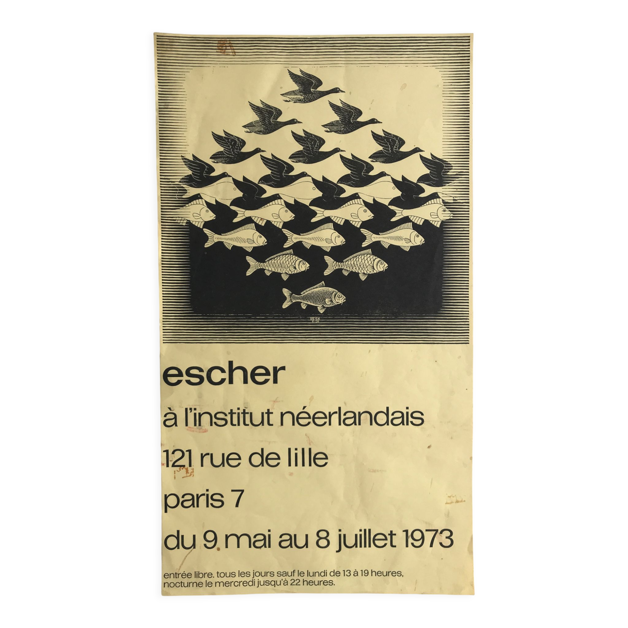 Original exhibition poster after escher, netherlands institute of paris, 1973